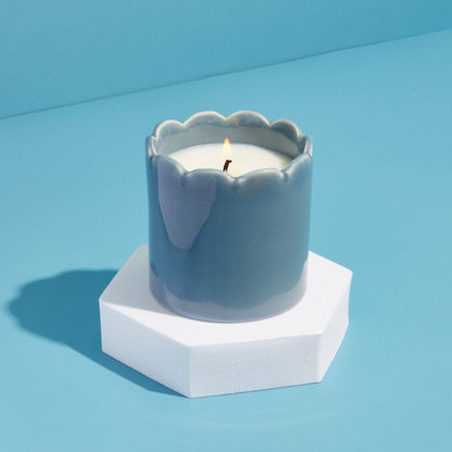 ZESTY LEMONS Scalloped Sky Blue Candle (Amber & Bergamot)