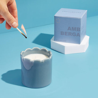 ZESTY LEMONS Scalloped Sky Blue Candle (Amber & Bergamot)