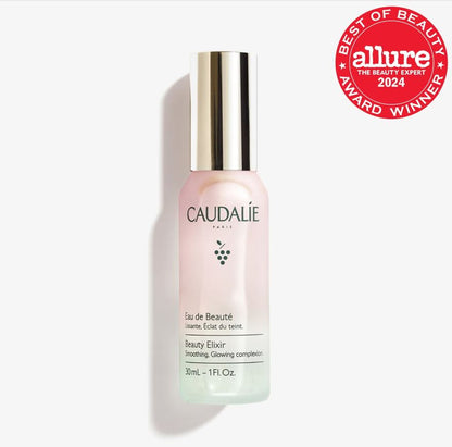 Caudalie beauty elixir bottle with Allure Best of Beauty Award 2024 logo on a white background