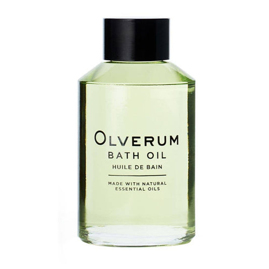 Olverum bath oil bottle on a white background