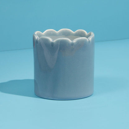 ZESTY LEMONS Scalloped Sky Blue Candle (Amber & Bergamot)