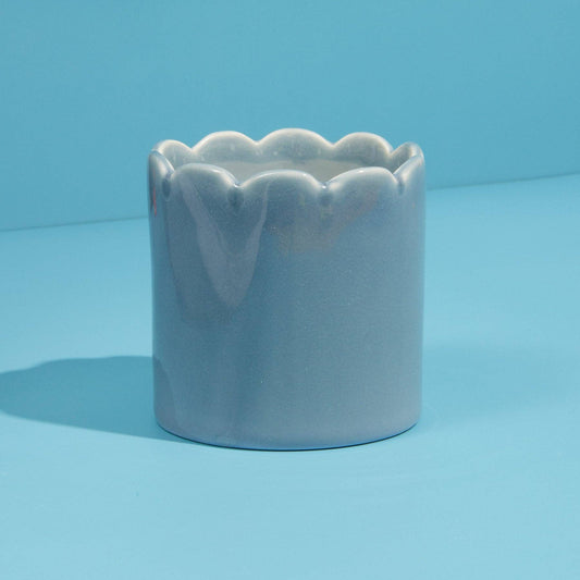 ZESTY LEMONS Scalloped Sky Blue Candle (Amber & Bergamot)